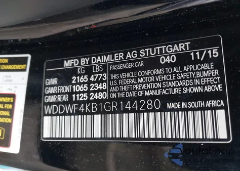 2016 Mercedes-Benz C 300 4Matic из США, поврежденный, VIN WDDWF4KB1GR144280